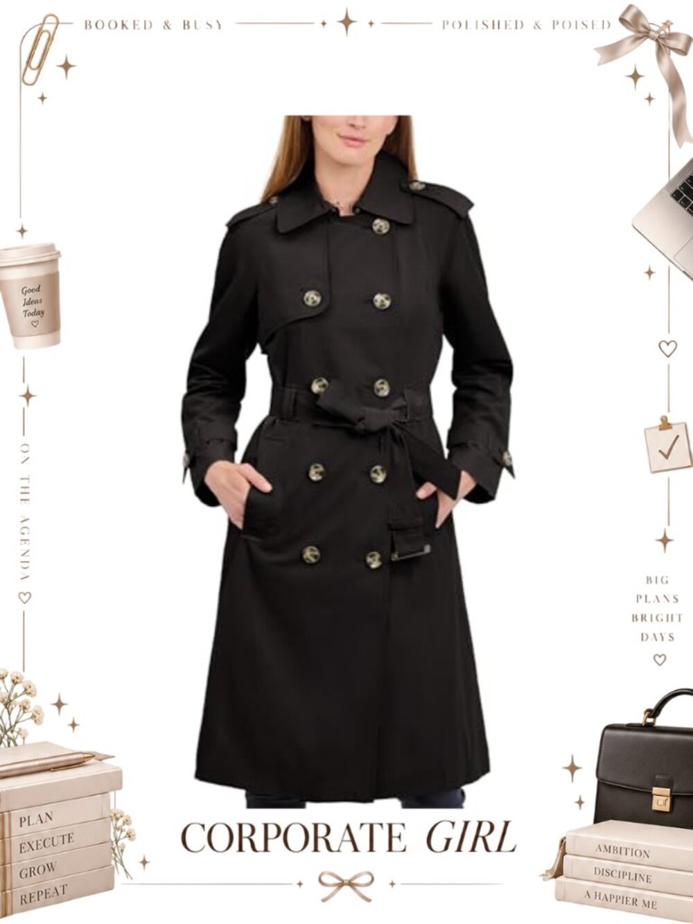 Double Breasted Belted Trench Coat Midi Relaxed Notch Long Sleeve